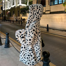 2025冬季仿獭兔毛皮草加厚外套女生可爱毛绒豹纹毛毛卫衣加绒连帽