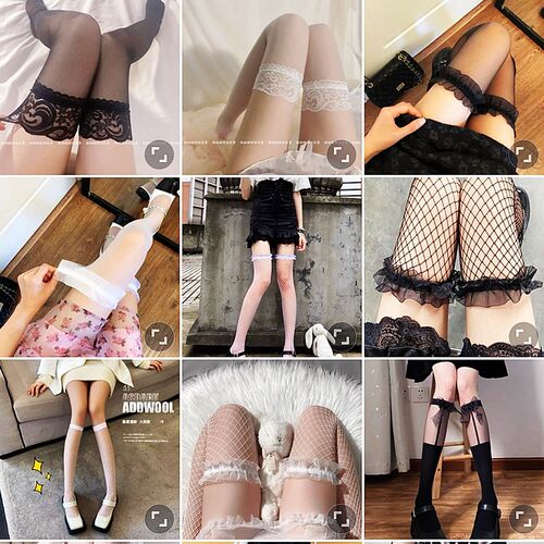 Lace calf socks, black stockings, sexy women's over-the-knee fishnet stockings, mid-calf long stockings, half-cut high-top stockings manufacturer