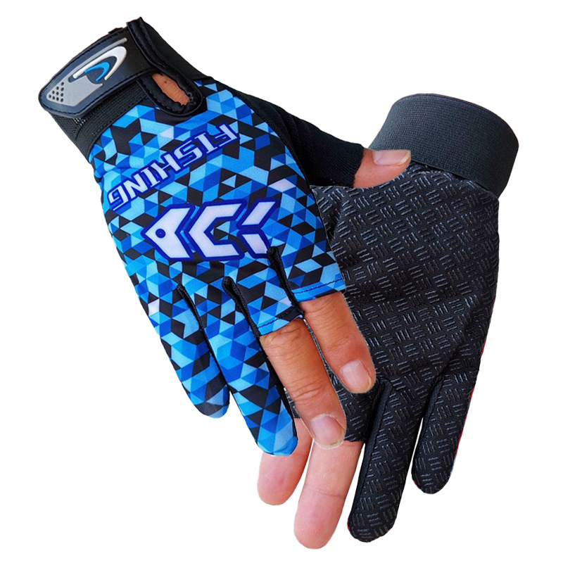 Spring and summer Luya fishing gloves men's ice silk sunscreen competitive black pit sea fishing and rock fishing half-finger exposed three-finger anti-cut and anti-thorn