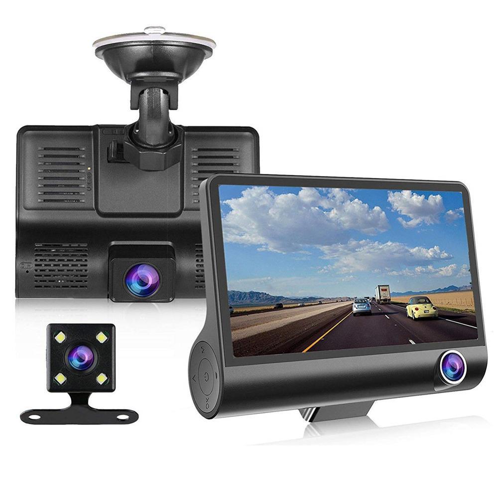 Auto DVR 3 kamery Full HD 1080P Duální objektiv Auto DVR kamera 4,0 palcový LCD displej se 170stupňovým zadním pohledem_voghion.com