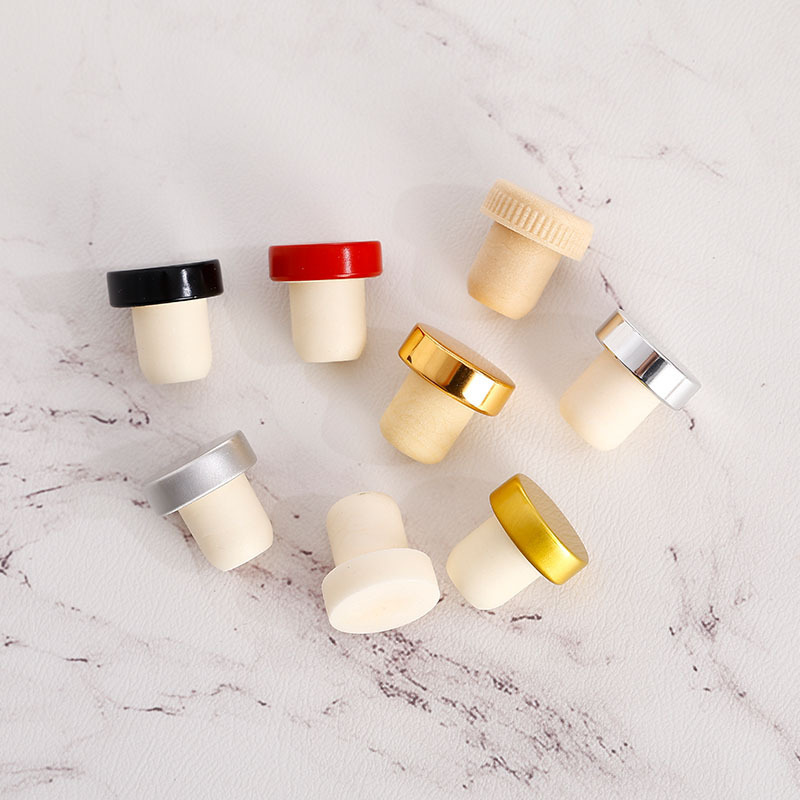 Polymer Wine Stopper Aromatherapy Metal Cap Sealed Natural Cork Glass Ceramic Wine Bottle Stopper T-Shaped Cork Stopper