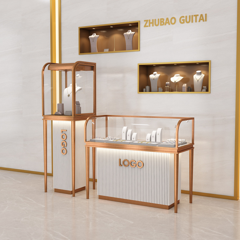 圆弧珠宝首饰展示柜黄金项链高端奢侈品玻璃柜不锈钢博物馆商用柜
