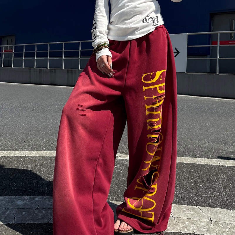 辣妹嘻哈跳舞必备印花宽松水洗卫裤女个性慵懒风显瘦爵士弯刀裤子|undefined