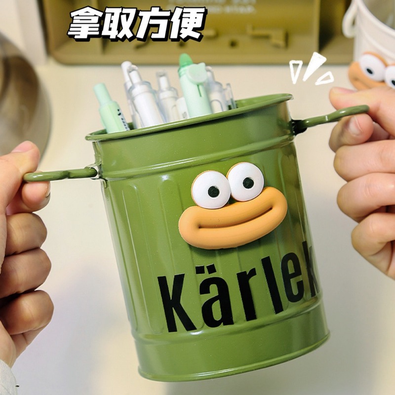 ins 大きな口のペンホルダー、かわいくて見栄えの良い学生デスクトップペンホルダー、大容量のシンプルなアメリカンレトロな収納バケツ|undefined