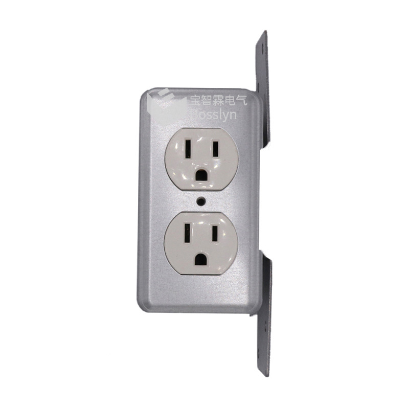 供应美标双联插座配金属面板底盒 15A125V美式墙壁电源插座套装