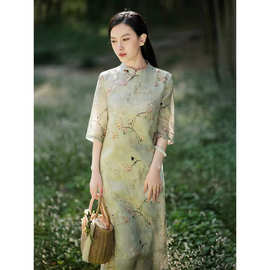 非实拍2026中国风连衣裙女夏复古棉麻高端印花女装改良旗袍裙子