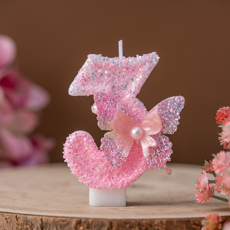 Cross-Border Xiyin Creative Pink Diamond Butterfly Butter Lamp Digital Birthday Candle 0-9 Decorations_voghion.com