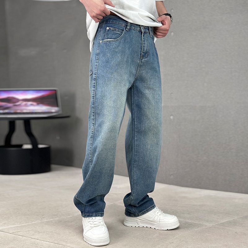 American-Style Men's Jeans, Spring, Large Size, High Street, Loose Straight-Leg Pants, Trendy Brand, Retro, Versatile Casual Long Pants