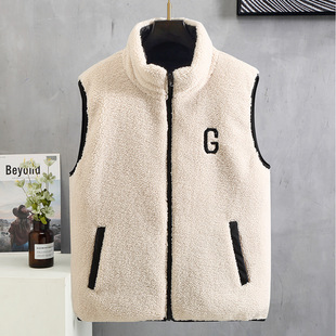 Cross-border Wearing Vest Men's and Women's Winter Velvet Thickened Couple's Embroidered Collar New Lamb Wool Vest 6228