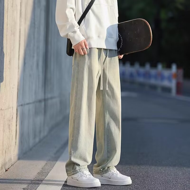 ジーパンの男性の韓国版の潮流の夏の薄い金のゆったりしている男子学生のごろつきのかっこいい広腿のズボンの子の磁気がない鉄のカジュアルなズボン|undefined