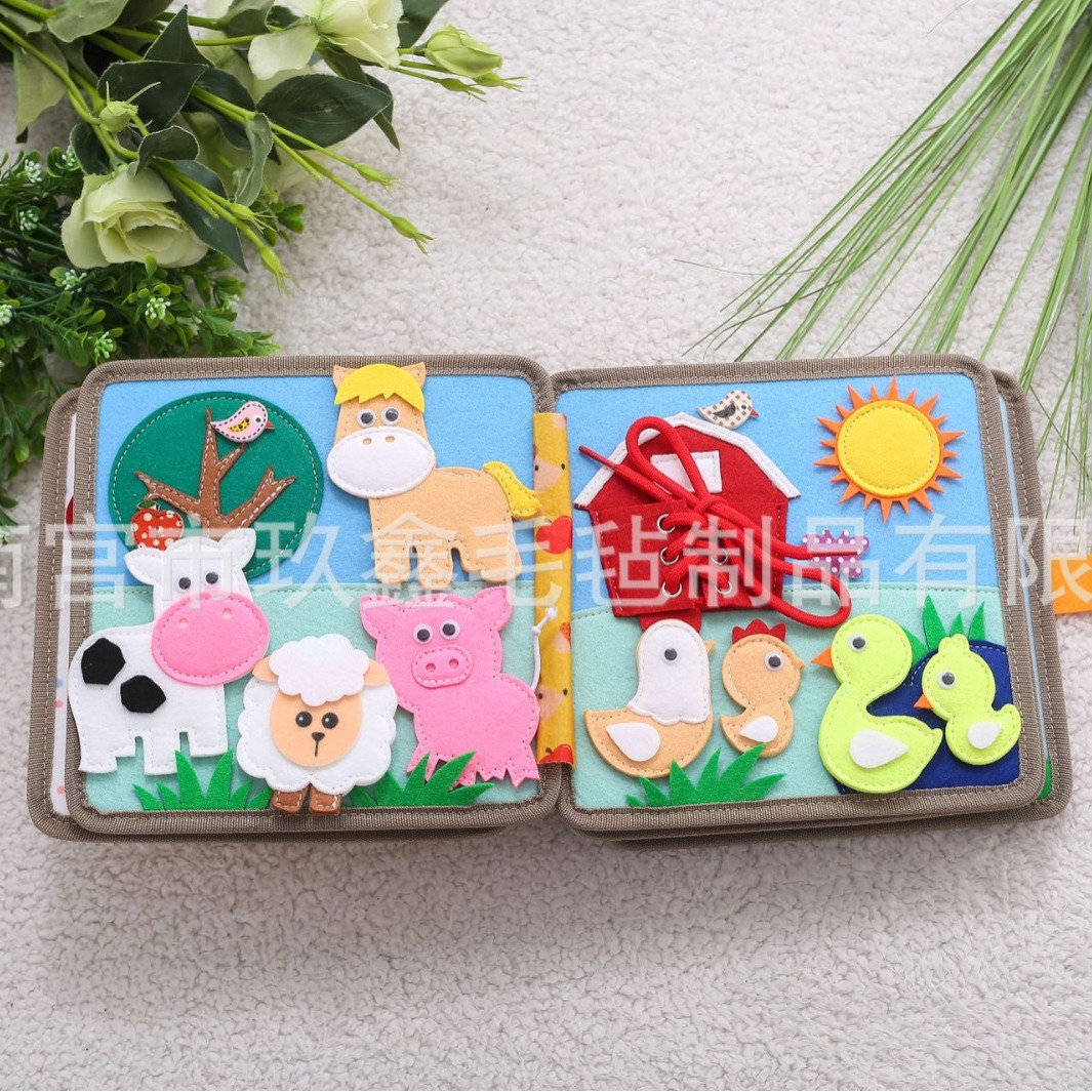 Al por mayor nuevo fieltro ciervo libro tranquilo escudo gato desgarrado iluminación cepillo de cremallera ocupado juguetes de aprendizaje