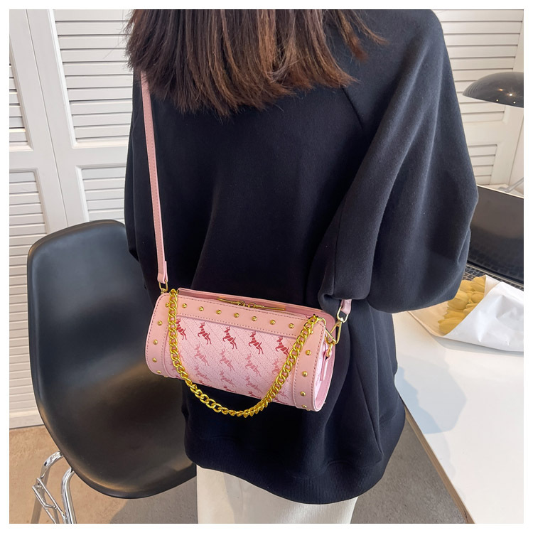 Women's Elegant Fashion Printing Soft Surface Cylindrical Zipper Shoulder Bag Round Bag Pu Leather Shoulder Bags display picture 3