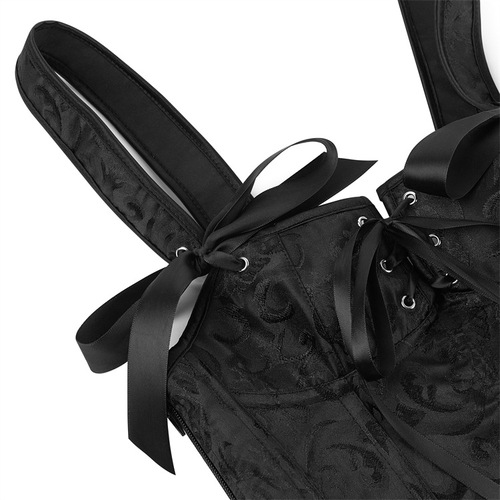 New black jacquard summer women's clothing retro palace waist gathered shoulder straps corset outer bone garment body shaping suit