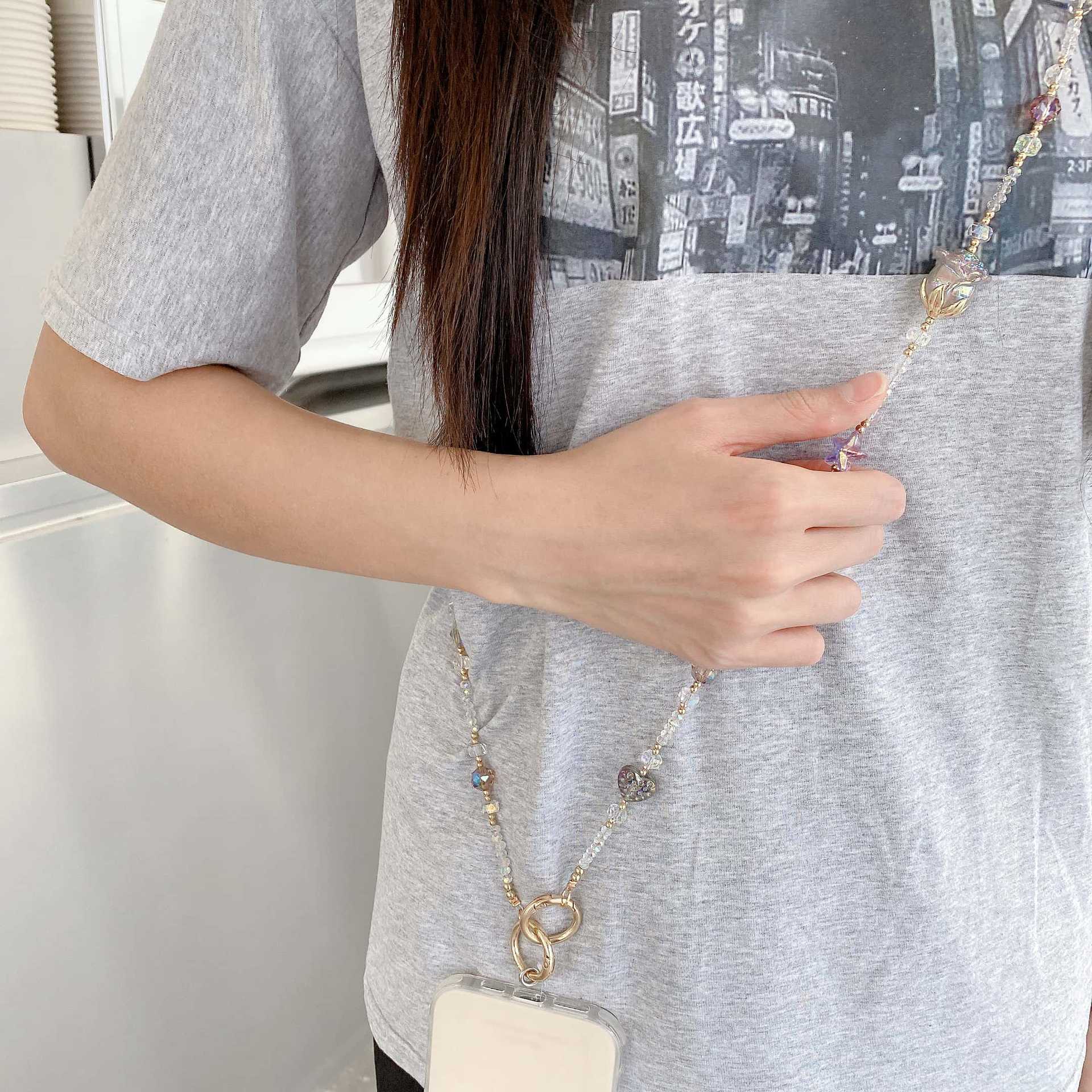 Boutique hecho a mano de alta gama teléfono móvil cadena colgante mujer tulipán sueño púrpura cadena larga moda teléfono móvil cordón largo mensajero colgante