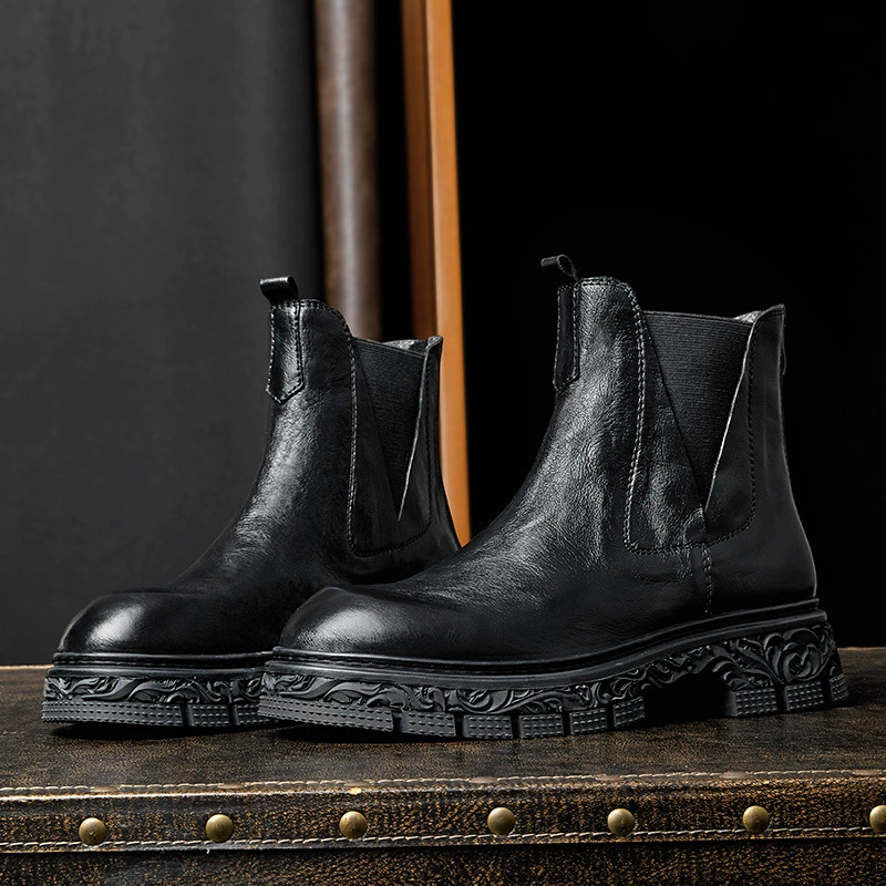 Ботинки Челси на молнии сзади мужские ботинки из натуральной кожи британские слипоны с низким верхом кожаные ботинки на толстой подошве из воловьей кожи 2023 Новинка