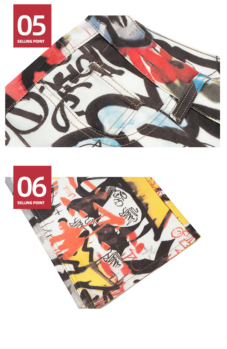 Pantaloni larghi da uomo con stampa graffiti, unisex, larghi, tubolari, multi-taglie, floreali, tendenza_voghion.com