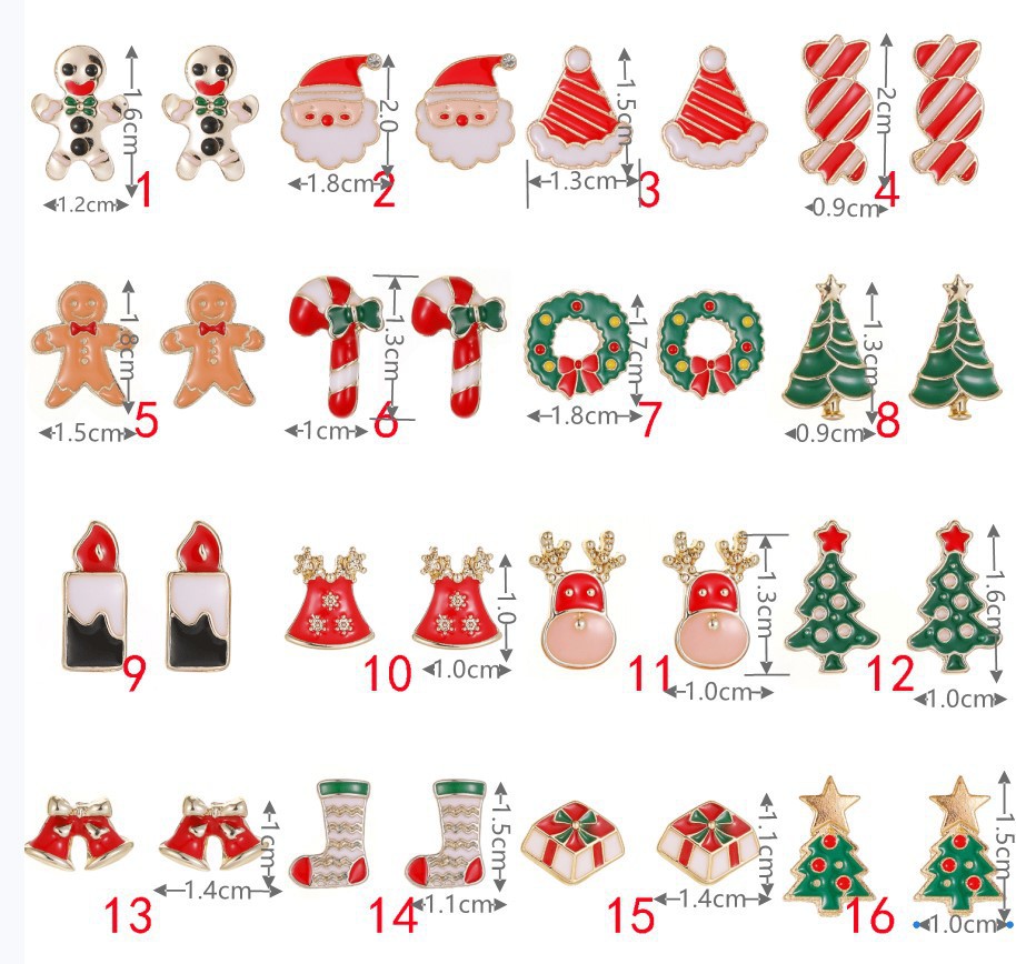 10g Weight Alloy Ear Needle Material Ear Studs Classification 1 Pair Christmas Cute Geometric Christmas Hat Santa Claus Alloy Ear Studs
