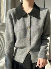 小香风撞色翻领针织衫开衫2025秋季新款毛衣气质短款毛衣外套上衣