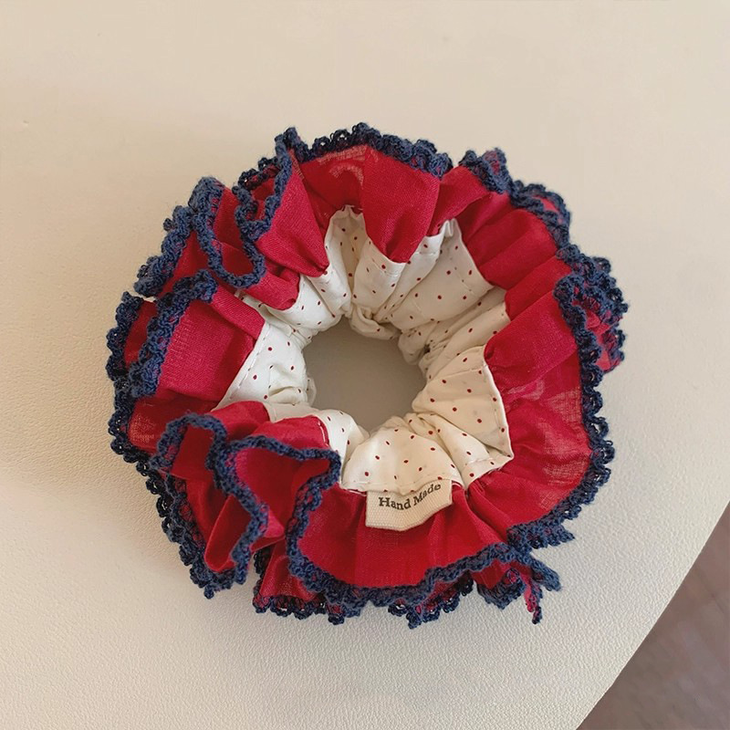 重工波点花边大肠发圈女韩系扎头发丸子头发绳低马尾头绳皮筋发饰|undefined