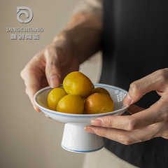 影青陶瓷 茶點盤簡約素雅 高足果盤點心盤茶道配件高足小號糕點碟