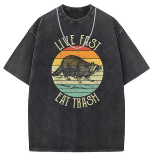 Round neck short sleeve T-shirt washed old American high street European and American size cross-border trend customization