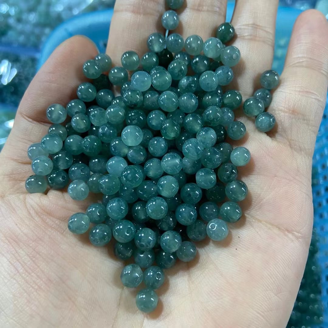 天然翡翠a貨 危料5MM圓珠 冰種藍水隔珠玉器手工編手機鏈手串配件