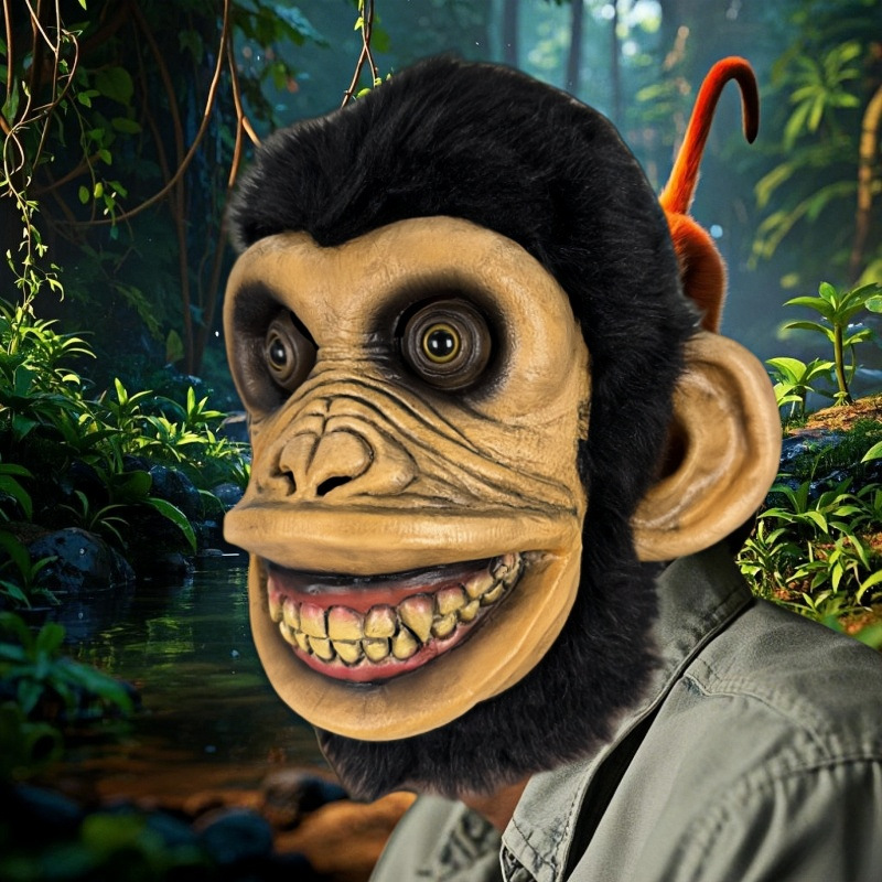 2025 Halloween nueva máscara de látex animal orangutan transmisión en vivo extraña Cos artefacto animal monstruo manga de cabeza de mono