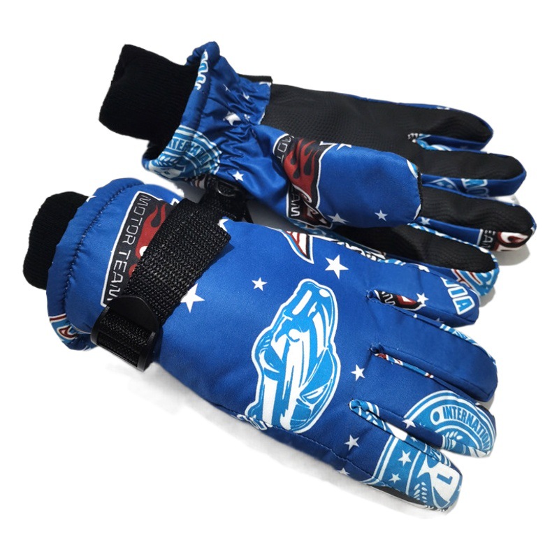 Children's Ski Gloves Printed with Designs, Electric Vehicle Warm Riding Gloves, Waterproof and Windproof Baby Outdoor Sports Gloves