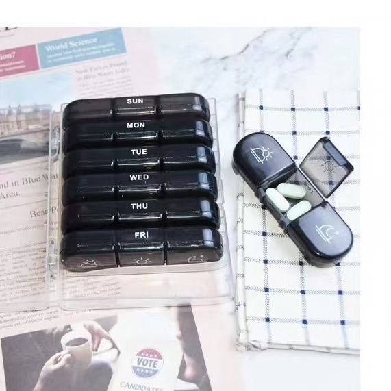 早中晚一周七天21格纯色分药盒随身收纳盒医药包装