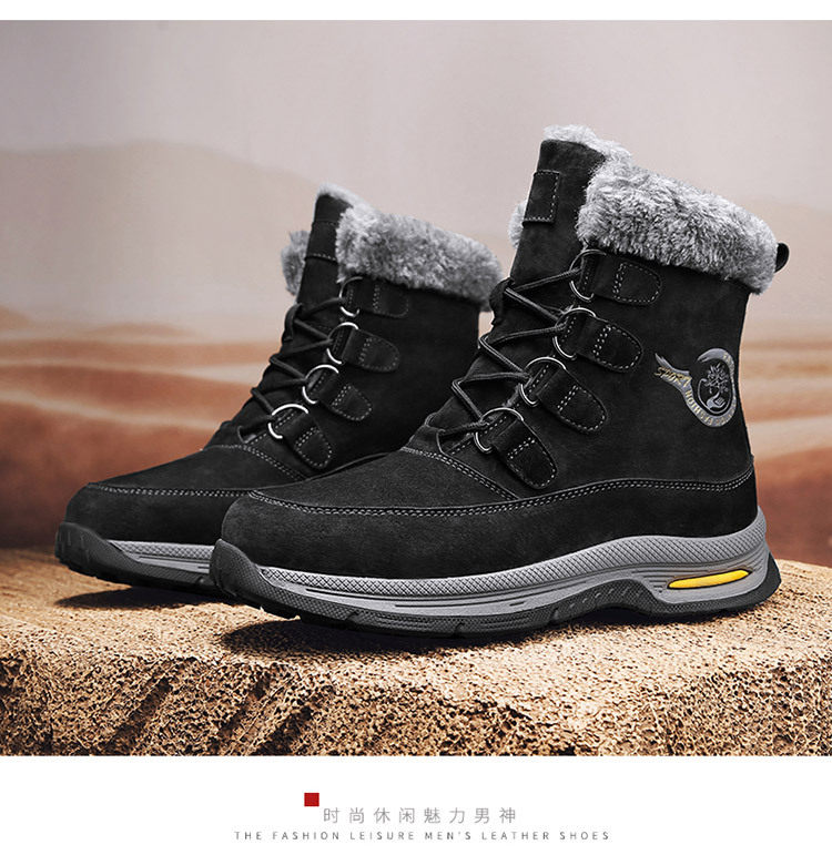 Giày bốt cổ cao nam da heo lót lông giữ ấm đế dày chống trượt — 618 kaki, 618 màu xám, 618 màu đen chi tiết 22