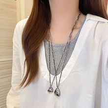 韩国极简双层珠珠水滴毛衣链新款ins风轻奢小众长项链冷淡风项饰