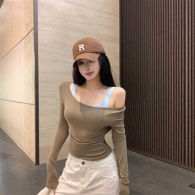 2025实拍设计感假两件长袖打底衫T恤上衣女|undefined