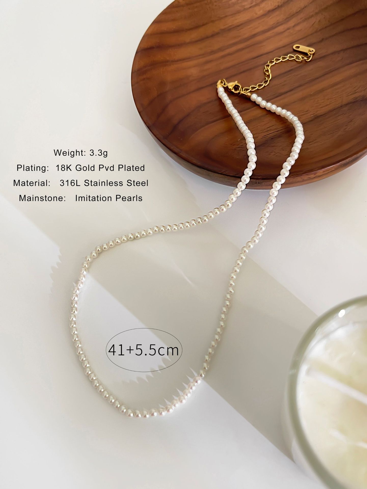 316L Stainless Steel Chain Material Women's 316L Stainless Steel  Imitation Pearl Waterproof Non Tarnish Surgical Steel Crab Pendant Necklace Imitation Pearl Jewelry