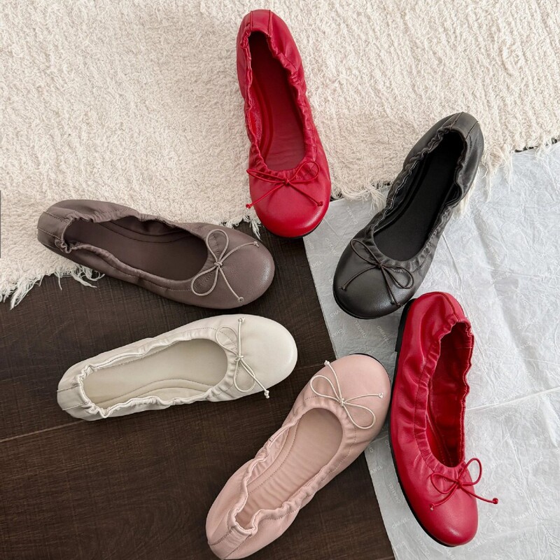 Soft Leather Version~French-Style Soft-Soled Rocking Shoes with Bowknot, Shallow Mouth Single Shoes for Women, 2026 New Ballet Shoes, Egg Roll Shoes
