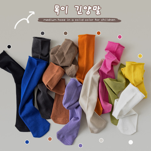 24 spring and summer solid color forest cotton girls' over-the-knee socks vertical strip pile socks Korean style calf socks children's socks wholesale