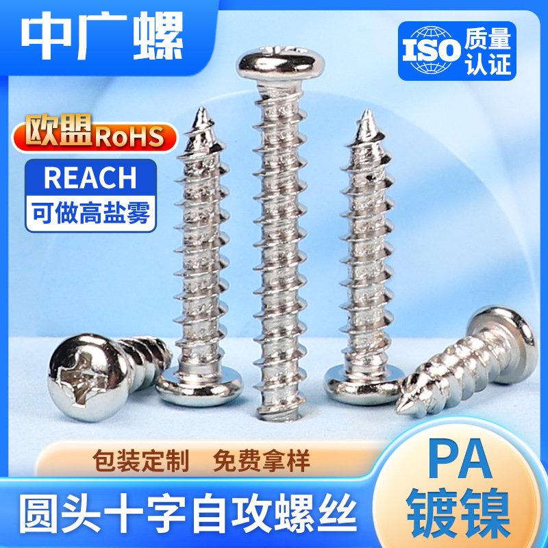 Pa Nickel-Plated Round Head Cross Self-Tapping Screws Complete Pan Head Screws Precision Toy Small Screws Wholesale M2M3M4