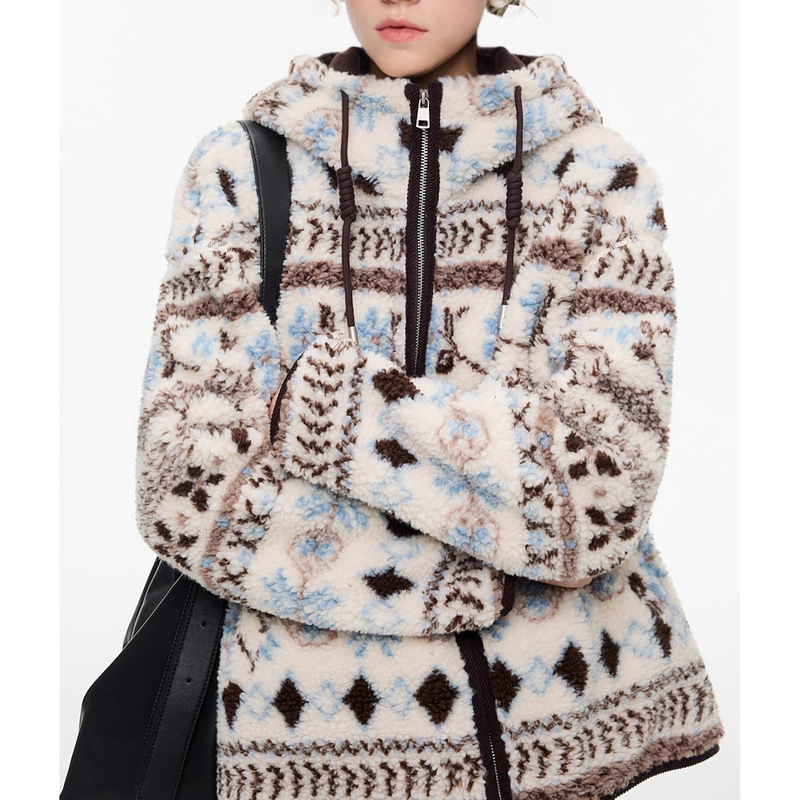[Ode to the North] Vega Fair Isle Tops Women's 2025 Winter Lazy Style Imitation Lamb Wool Top