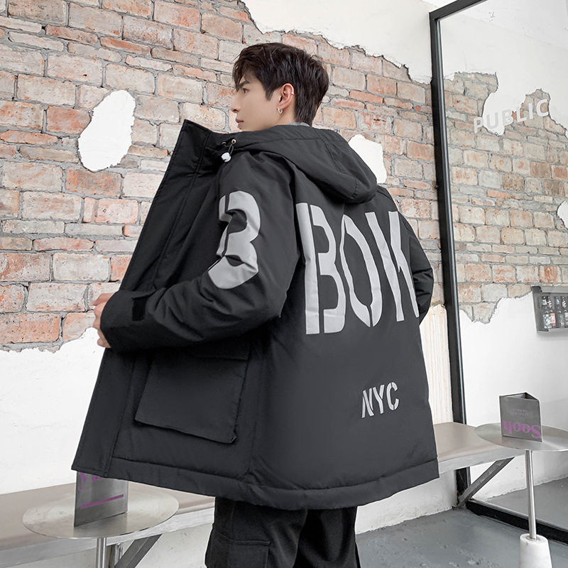 (2개) 젊은 남성과 학생을위한 수직 칼라가있는 새로운 유행 브랜드 짧은 코튼 옷 두꺼운 따뜻한 겨울 코트 유행 잘 생긴
