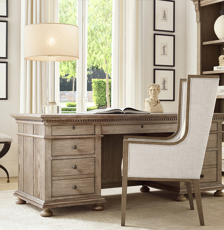 American country solid wood desk retro French classical oak desk distressed boss desk multi-drawer desk