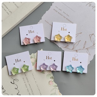 New Kidsren's Ear Clips Without Pierced Ears Can Be Worn with Small Fresh Glossy Ice-Transparent Five-Pointed Star Student Versatile Earrings and Jewelry
