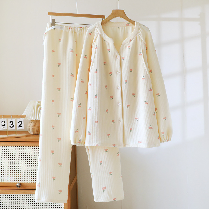 月子服秋冬款纯棉空气层大码冬款哺乳孕妇睡衣产妇产后喂奶服|undefined