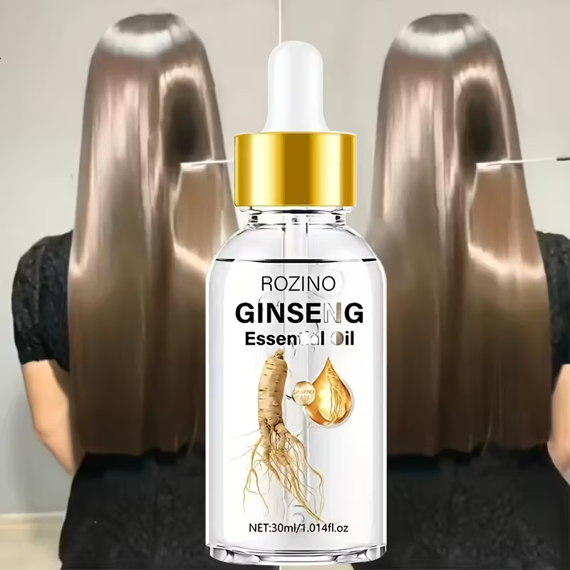 Cross-Border Rozino Ginseng Essential Oil 30ml Transparent Bottle Hair Care Foreign Trade Factory Direct Sales