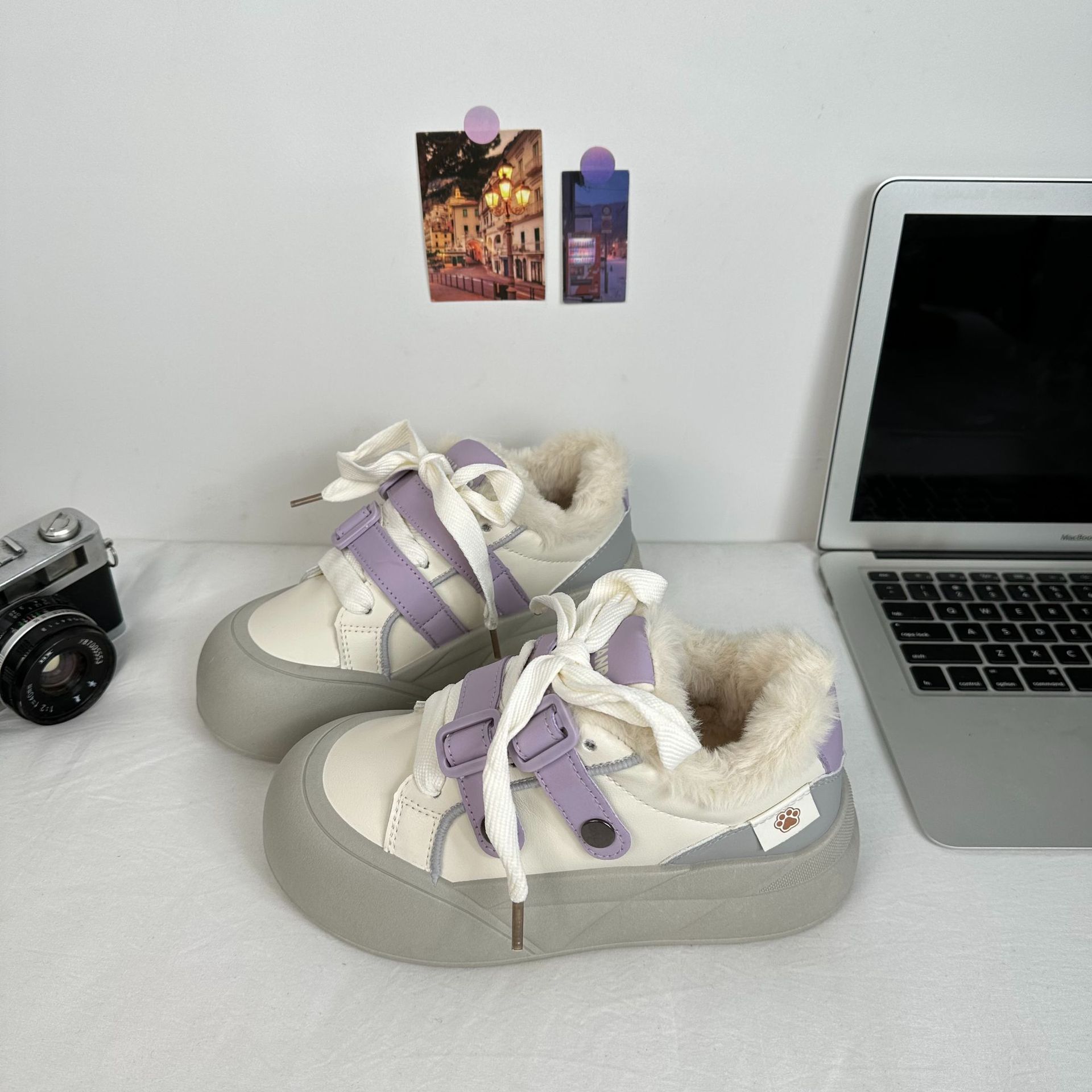 Leche fu fu con zapatos blancos de terciopelo, zapatos de pan calientes de mujer, zapatos de invierno para estudiantes, zapatos casuales de invierno. image 3