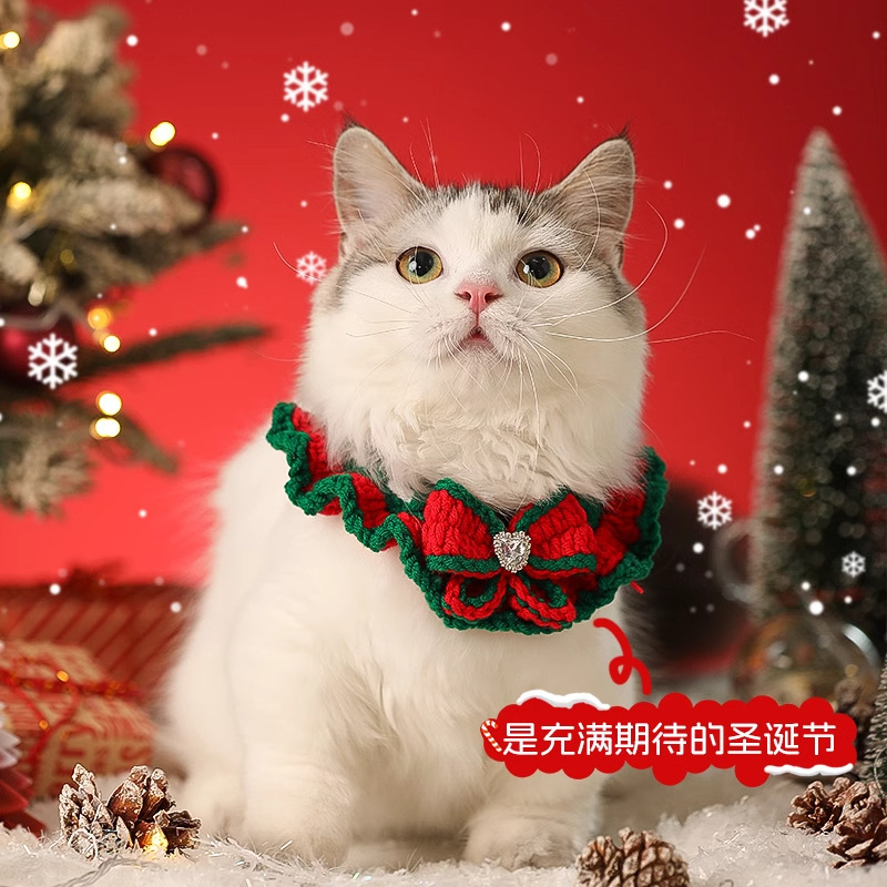 Ropa de gatos otoño invierno bufandas de mascotas lindos collares accesorios de gatos esbajo sombrero gatito perro guisante Navidad