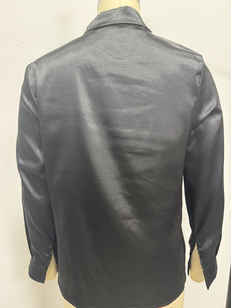 Camicia elegante da donna in raso con scollo a v e nastro_voghion.com