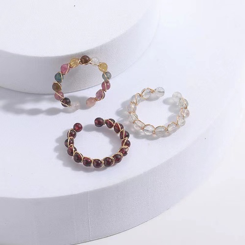 Korean Dongdaemun Colorful Tourmaline Garnet Moonstone Open Ring High-end Minimalist Unique Ring Finger Accessory