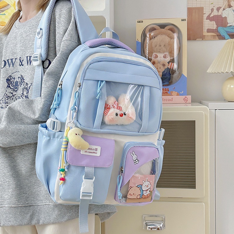 Campus Schoolbag Female Junior High School Student Cute Japanese Transparent Bae Pain Bag Backpack Large Capacity Senior high school Student Backpack