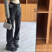 驴家联名nigo长裤新款牛仔裤L家拼接宽松直筒显瘦1V老花提花重工