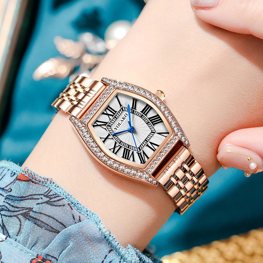 Montre à quartz pour femmes, vente en direct, populaire, incrusté de diamants, classique, aiguille bleue, mode carrée en acier, romaine_voghion.com