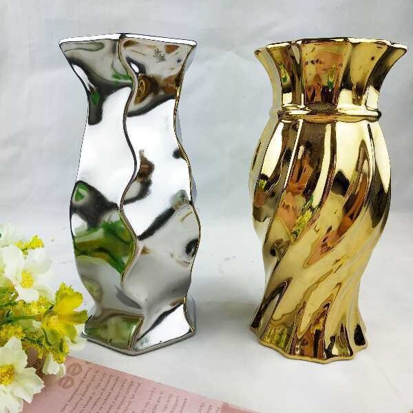 贅沢な置物シンプルで現代的な陶磁器のしわメッキ花瓶水培水養生花ドライ花客間生け花装飾|undefined